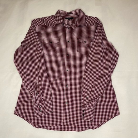 Banana Republic Dark Red Slim Fit Long Sleeve Pearl Snap Check Shirt Mens XL - Picture 1 of 10
